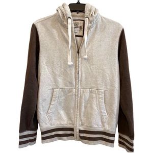 Roebuck & Co. Varsity Style Zip Front Hoodie Old School Striped‎ Earth Tones
